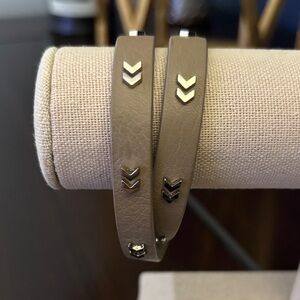 Faux Leather Taupe Wrap Bracelet with Silver Chevron Accents